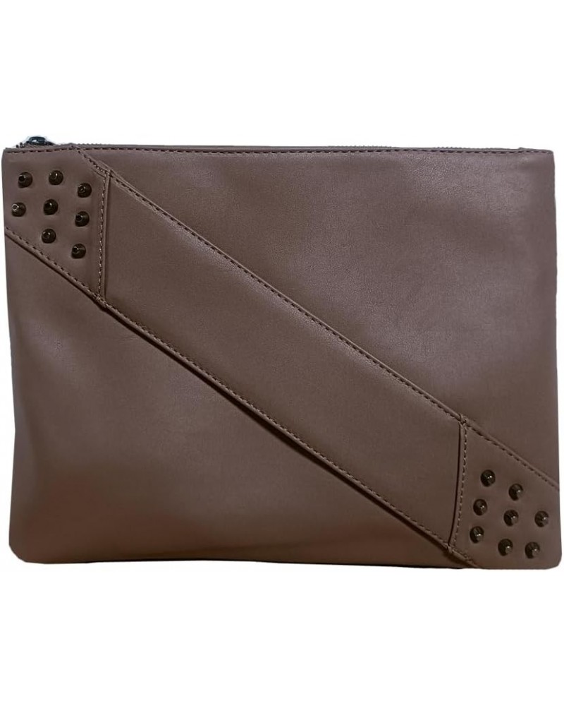 Fashion Women Clutches Rivet PU Leather Crossbody Bag Envelope Clutch Purse with Hand Strap Dark Khaki $14.30 Clutches