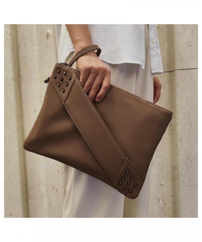 Fashion Women Clutches Rivet PU Leather Crossbody Bag Envelope Clutch Purse with Hand Strap Dark Khaki $14.30 Clutches