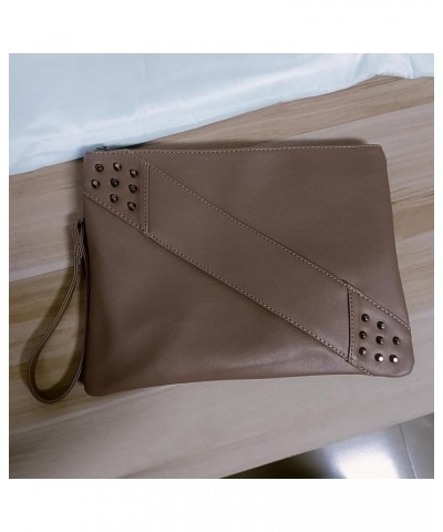 Fashion Women Clutches Rivet PU Leather Crossbody Bag Envelope Clutch Purse with Hand Strap Dark Khaki $14.30 Clutches