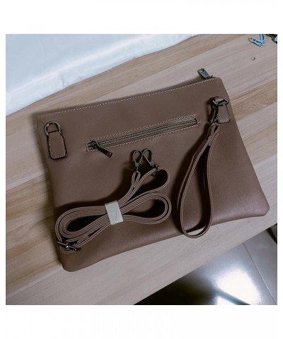 Fashion Women Clutches Rivet PU Leather Crossbody Bag Envelope Clutch Purse with Hand Strap Dark Khaki $14.30 Clutches