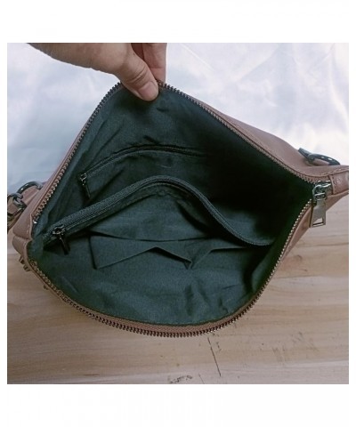 Fashion Women Clutches Rivet PU Leather Crossbody Bag Envelope Clutch Purse with Hand Strap Dark Khaki $14.30 Clutches