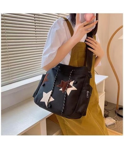 Grunge Aesthetic Messenger Bag for Women Men Vintage Canvas Crossbody Shoulder Tote Hobo Bag Cute Star Purse Black $13.63 Totes