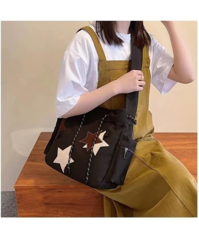 Grunge Aesthetic Messenger Bag for Women Men Vintage Canvas Crossbody Shoulder Tote Hobo Bag Cute Star Purse Black $13.63 Totes