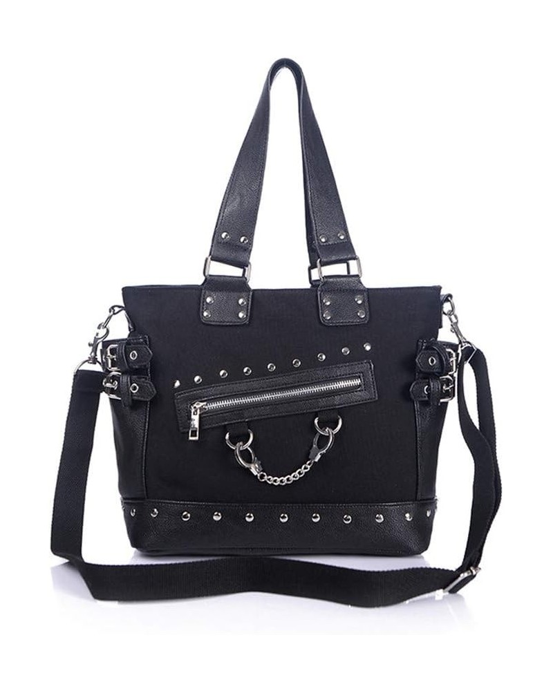 Women Fashion Rivet Handbag Purse Luminous Canvas Punk Tote with Shoulder Strap Crossbody Bag Large Capacity Black $26.38 Sho...