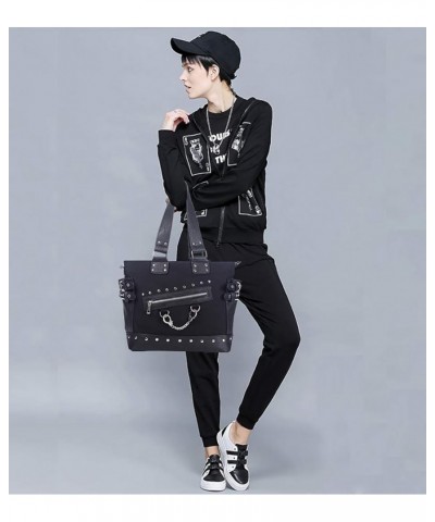 Women Fashion Rivet Handbag Purse Luminous Canvas Punk Tote with Shoulder Strap Crossbody Bag Large Capacity Black $26.38 Sho...