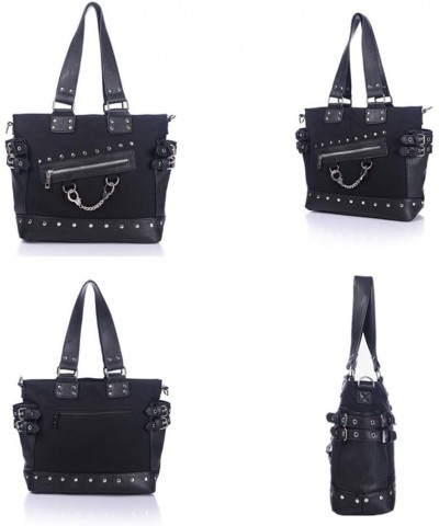 Women Fashion Rivet Handbag Purse Luminous Canvas Punk Tote with Shoulder Strap Crossbody Bag Large Capacity Black $26.38 Sho...