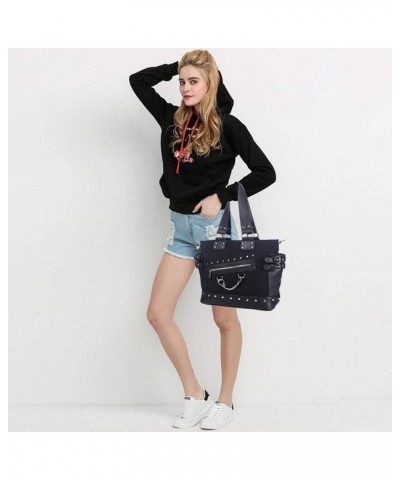 Women Fashion Rivet Handbag Purse Luminous Canvas Punk Tote with Shoulder Strap Crossbody Bag Large Capacity Black $26.38 Sho...