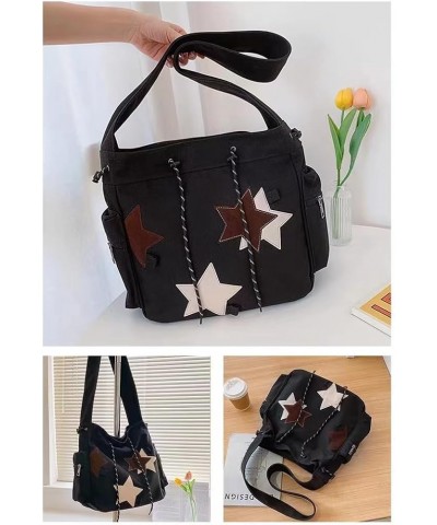 Grunge Aesthetic Messenger Bag for Women Men Vintage Canvas Crossbody Shoulder Tote Hobo Bag Cute Star Purse Black $13.63 Totes