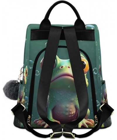 Mecha Yellow Robot Backpack Purse for Women Rucksack Anti Theft Handbag with Pompom Travel Bag Frog and Bubbles $21.14 Backpacks