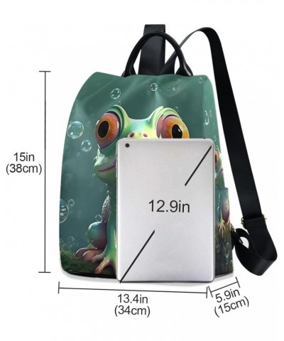 Mecha Yellow Robot Backpack Purse for Women Rucksack Anti Theft Handbag with Pompom Travel Bag Frog and Bubbles $21.14 Backpacks