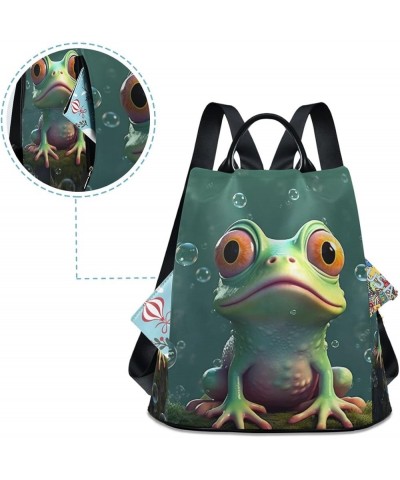 Mecha Yellow Robot Backpack Purse for Women Rucksack Anti Theft Handbag with Pompom Travel Bag Frog and Bubbles $21.14 Backpacks