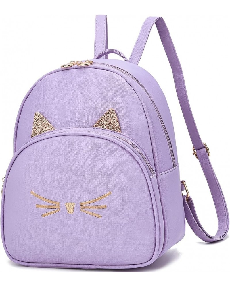 Mini Backpack Purse for Women Small Fashion Backpack for Ladies PU Leather Shoulder Backpacks with Cat Print Purple $12.99 Ba...