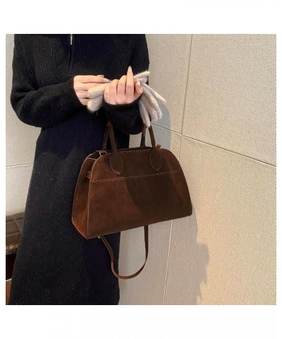 Suede Tote Bag for Women Casual Work Tote Top-handle Satchel Bag Suede Leather Hobo Bag Vintage Crossbody Shoulder Bag Brown-...