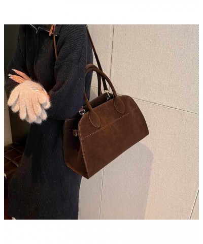 Suede Tote Bag for Women Casual Work Tote Top-handle Satchel Bag Suede Leather Hobo Bag Vintage Crossbody Shoulder Bag Brown-...