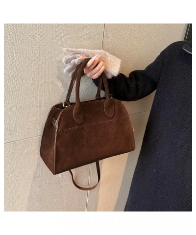 Suede Tote Bag for Women Casual Work Tote Top-handle Satchel Bag Suede Leather Hobo Bag Vintage Crossbody Shoulder Bag Brown-...