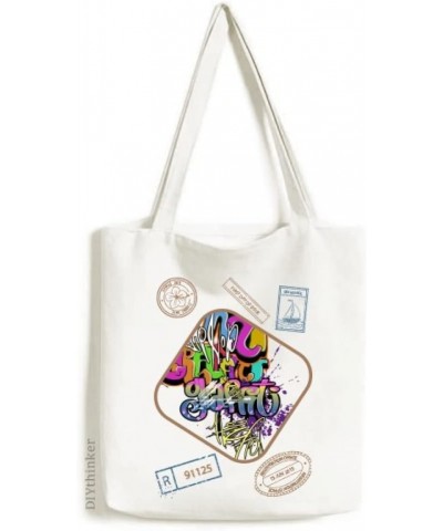 Graffiti Street Culture Colorful Rap Words Stamp Shopping Ecofriendly Storage Canvas Tote Bag $14.88 Totes