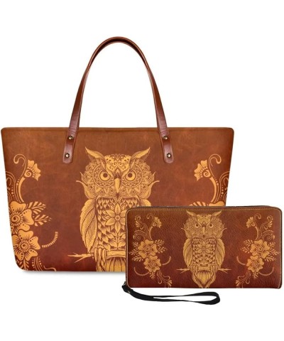 Purse and Wallet Set, Large Tote and Wallet Set for Women, Lightweight Purses Set Vintage Owl-brown $25.47 Totes