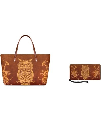 Purse and Wallet Set, Large Tote and Wallet Set for Women, Lightweight Purses Set Vintage Owl-brown $25.47 Totes