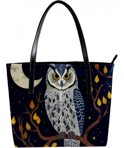 Tote Bags, Faux Leather Large Tote Bags for Women, Tote Bag with Zipper, Owl Fall Flower, Tote Bags for Women Pattern 7022 $2...