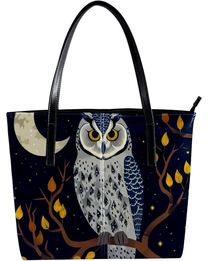 Tote Bags, Faux Leather Large Tote Bags for Women, Tote Bag with Zipper, Owl Fall Flower, Tote Bags for Women Pattern 7022 $2...