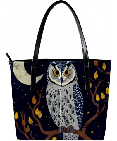 Tote Bags, Faux Leather Large Tote Bags for Women, Tote Bag with Zipper, Owl Fall Flower, Tote Bags for Women Pattern 7022 $2...