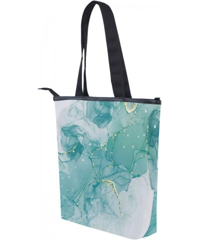 Teal Turquoise Mint Marble Tote Handbag for Women Tote Bag, Canvas + leather Shoulder Bag, Hobo bag, Satchel Purse(237ri1d) $...