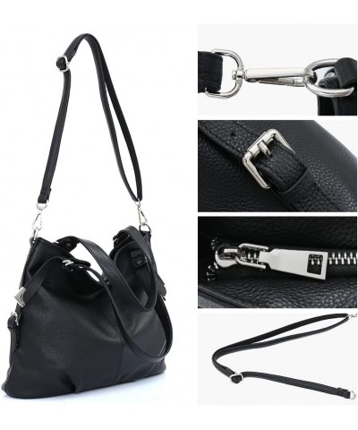 Genuine Leather Handbag Hobo Women Black $51.59 Hobo Bags