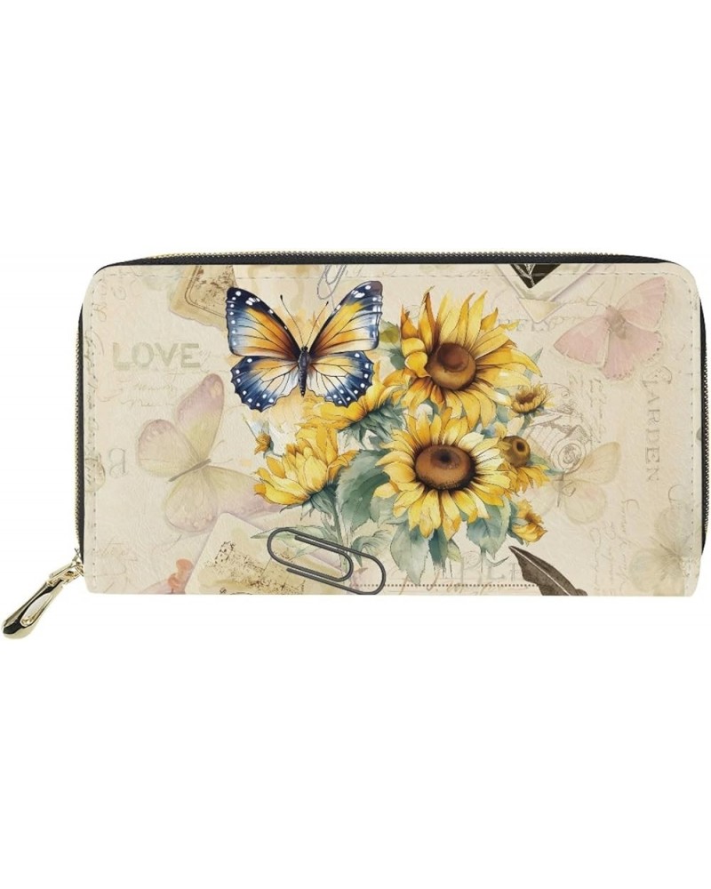 Sunflower Daisy Print PU Leather Wallet for Women Ladies,Fashion PU Leather Purse for Travel Shopping,RFID Blocking Clutch Ba...