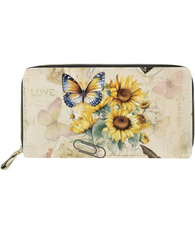 Sunflower Daisy Print PU Leather Wallet for Women Ladies,Fashion PU Leather Purse for Travel Shopping,RFID Blocking Clutch Ba...