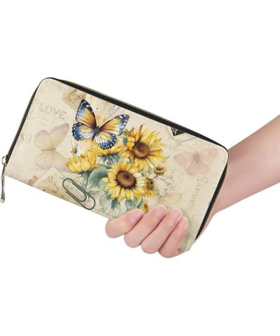 Sunflower Daisy Print PU Leather Wallet for Women Ladies,Fashion PU Leather Purse for Travel Shopping,RFID Blocking Clutch Ba...