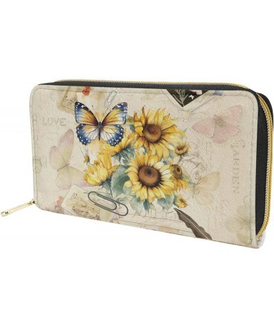 Sunflower Daisy Print PU Leather Wallet for Women Ladies,Fashion PU Leather Purse for Travel Shopping,RFID Blocking Clutch Ba...