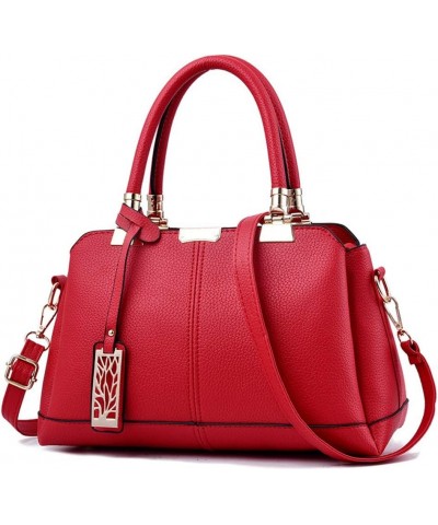 Women Claissic Top Handle Handbag Crossover Casual Pu Leather Purse Fashion Shoulder Bag F Red F Red $28.96 Totes