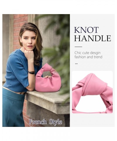 Women's Small Knotted Handbags Soft PU Leather Hobo Bag Shoulder Dumpling Bags Cloud Clutch Purses Pink $10.28 Hobo Bags