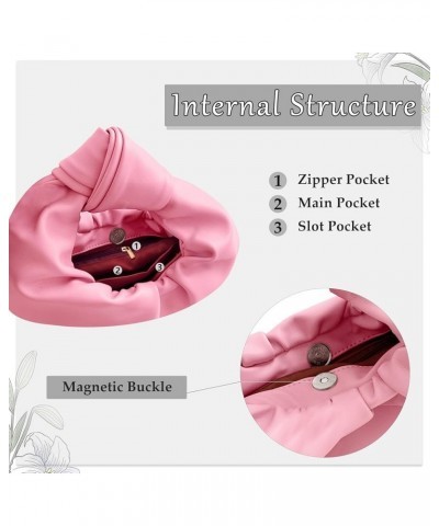 Women's Small Knotted Handbags Soft PU Leather Hobo Bag Shoulder Dumpling Bags Cloud Clutch Purses Pink $10.28 Hobo Bags