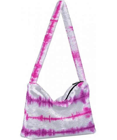 Women Boho Handbag Batik Tie Dye Abstract Pink Stripes Underarm Bag Tote Bag Shoulder Bag Crossbody Bag Fluffy Cell Phone Pur...