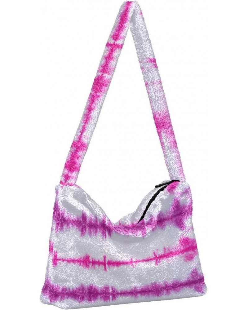 Women Boho Handbag Batik Tie Dye Abstract Pink Stripes Underarm Bag Tote Bag Shoulder Bag Crossbody Bag Fluffy Cell Phone Pur...