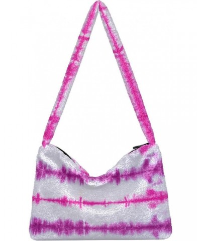 Women Boho Handbag Batik Tie Dye Abstract Pink Stripes Underarm Bag Tote Bag Shoulder Bag Crossbody Bag Fluffy Cell Phone Pur...