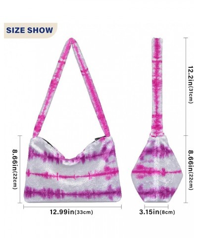 Women Boho Handbag Batik Tie Dye Abstract Pink Stripes Underarm Bag Tote Bag Shoulder Bag Crossbody Bag Fluffy Cell Phone Pur...