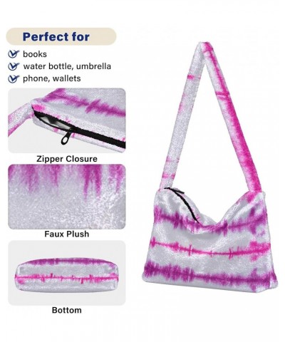 Women Boho Handbag Batik Tie Dye Abstract Pink Stripes Underarm Bag Tote Bag Shoulder Bag Crossbody Bag Fluffy Cell Phone Pur...