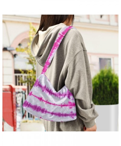 Women Boho Handbag Batik Tie Dye Abstract Pink Stripes Underarm Bag Tote Bag Shoulder Bag Crossbody Bag Fluffy Cell Phone Pur...