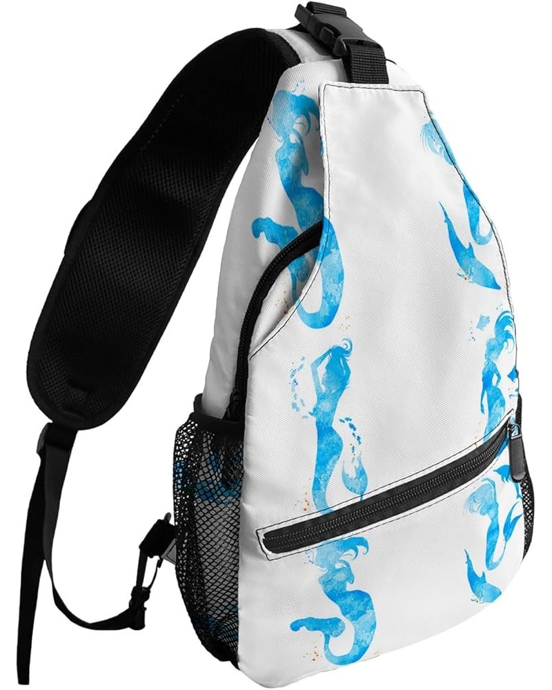 Sling Bag Crossbody Bag for Women Men Leaves Pattern Blue background Waterproof Hiking Backpack Lightweight Chest Shoulder Ba...