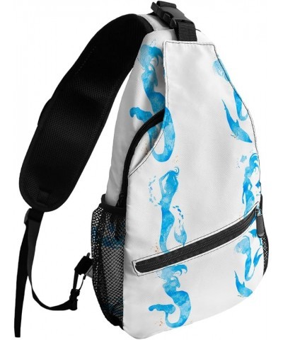 Sling Bag Crossbody Bag for Women Men Leaves Pattern Blue background Waterproof Hiking Backpack Lightweight Chest Shoulder Ba...