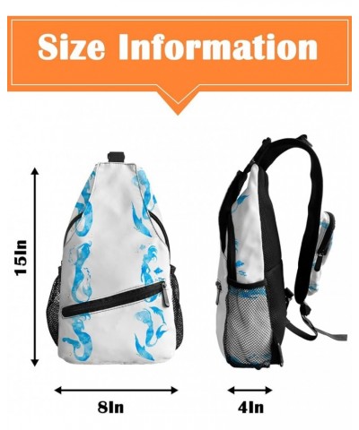 Sling Bag Crossbody Bag for Women Men Leaves Pattern Blue background Waterproof Hiking Backpack Lightweight Chest Shoulder Ba...