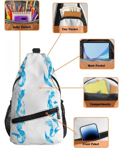 Sling Bag Crossbody Bag for Women Men Leaves Pattern Blue background Waterproof Hiking Backpack Lightweight Chest Shoulder Ba...