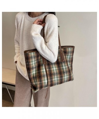 British Style Tote Bag Wool Plaid Large Bag Women's Literary Retro Commuter Shoulder Bag Red Grid $32.90 Totes