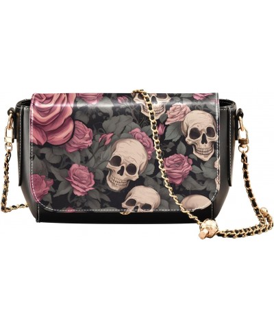 Skeleton with Pink Rose Women's Crossbody Handbags,Women's Shoulder Handbag Purse with PU Leather $23.59 Crossbody Bags