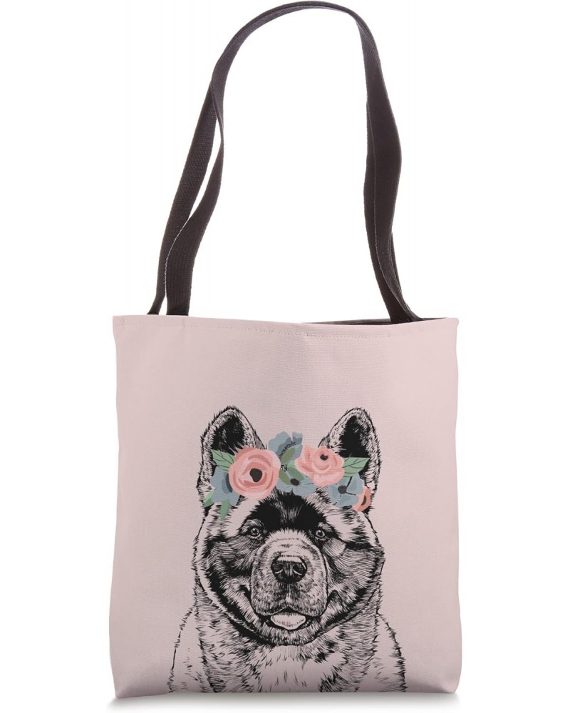 Akita Inu with Floral Headband Dog Mom Tote Bag $15.33 Totes