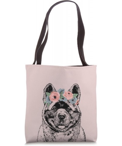 Akita Inu with Floral Headband Dog Mom Tote Bag $15.33 Totes