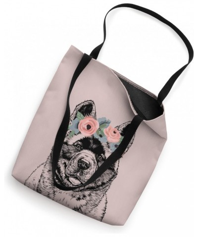 Akita Inu with Floral Headband Dog Mom Tote Bag $15.33 Totes