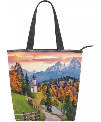 Tote Bag Countryside Autumn Landscape Canvas Zippered Tote Handbag for Women with 2 Interior Pockets $11.95 Totes